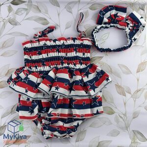 Faded Glory baby swimsuit 0-3 months red white blue patriotic stars headband
